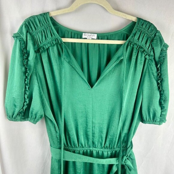 Current Air Dress Women Medium Green Tiered Skirt Short Sleeves Knee Length - Picture 2 of 7